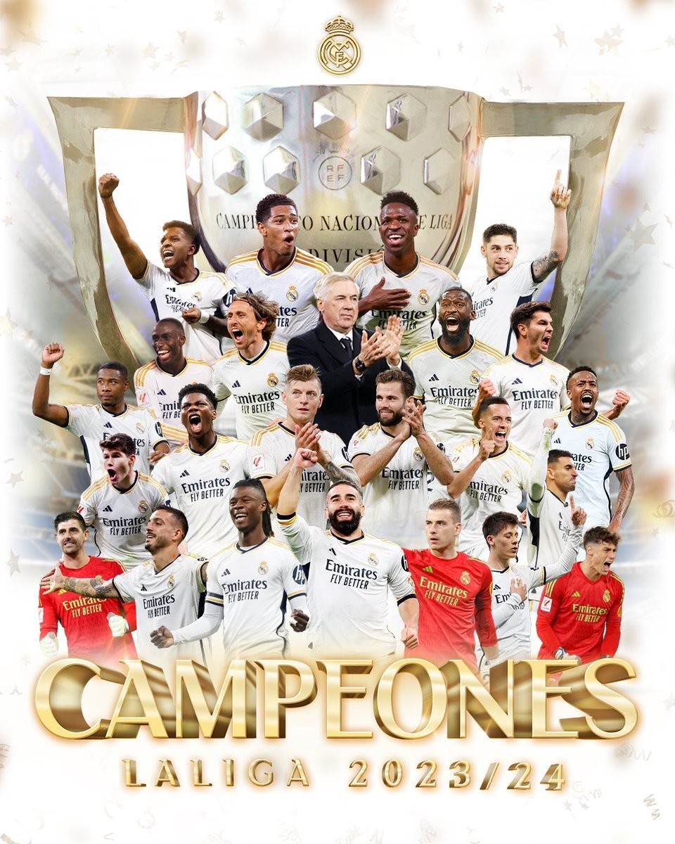 ريال مدريد يفوز بلقب الدوري الإسباني 2023/24 ريال مدريد رفع لقب الدوري الـ36 له، كل ذلك بفضل برشلونة... ?